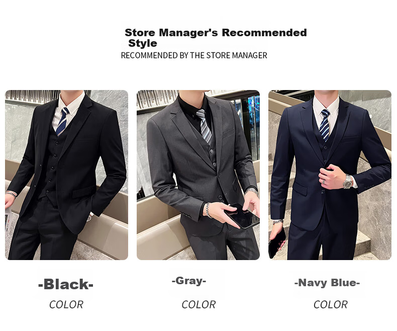 ROMON Men's Business Slim Fit Suit Jacket Formal Wedding Groom Navy Blue L 13