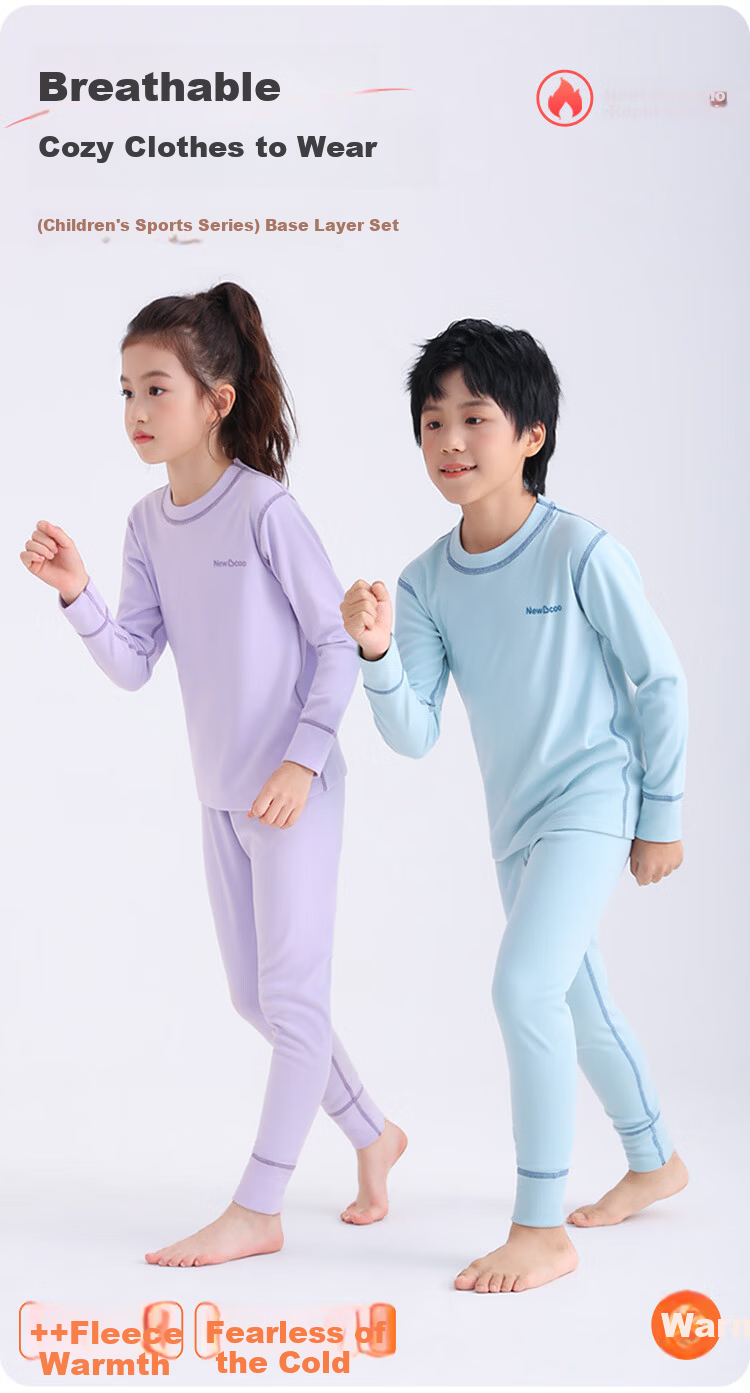 Hodo Children's Thermal Underwear Set Velvet Autumn Long Johns Boys Girls Homewear Blue Size 100 1