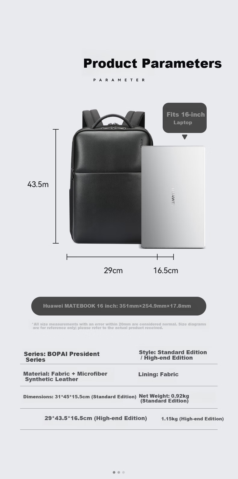 Bopai Men's Backpack USB Charging Fashion Business 16-inch Laptop Bag Travel College Student School Bag Holiday Gift 6