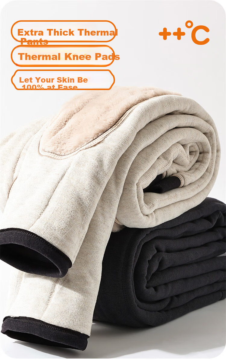 LangSha Men's Thermal Pants Wool Silk Autumn Winter Fleece Lined Thickened Knee Patch Plus Size Extra Thick Cotton Wool Pants 3