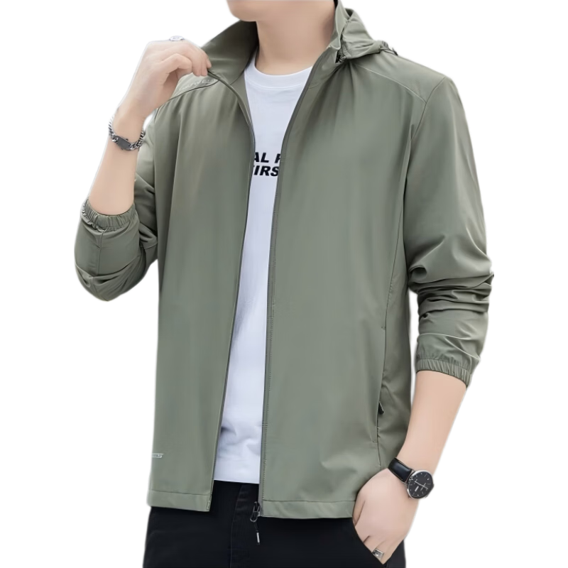 Romon Men's Summer Sunscreen Jacket Ice Silk Quick-Dry Lightweight Breathable Casual Outdoor UV Protection Coat 5368 Green 4XL