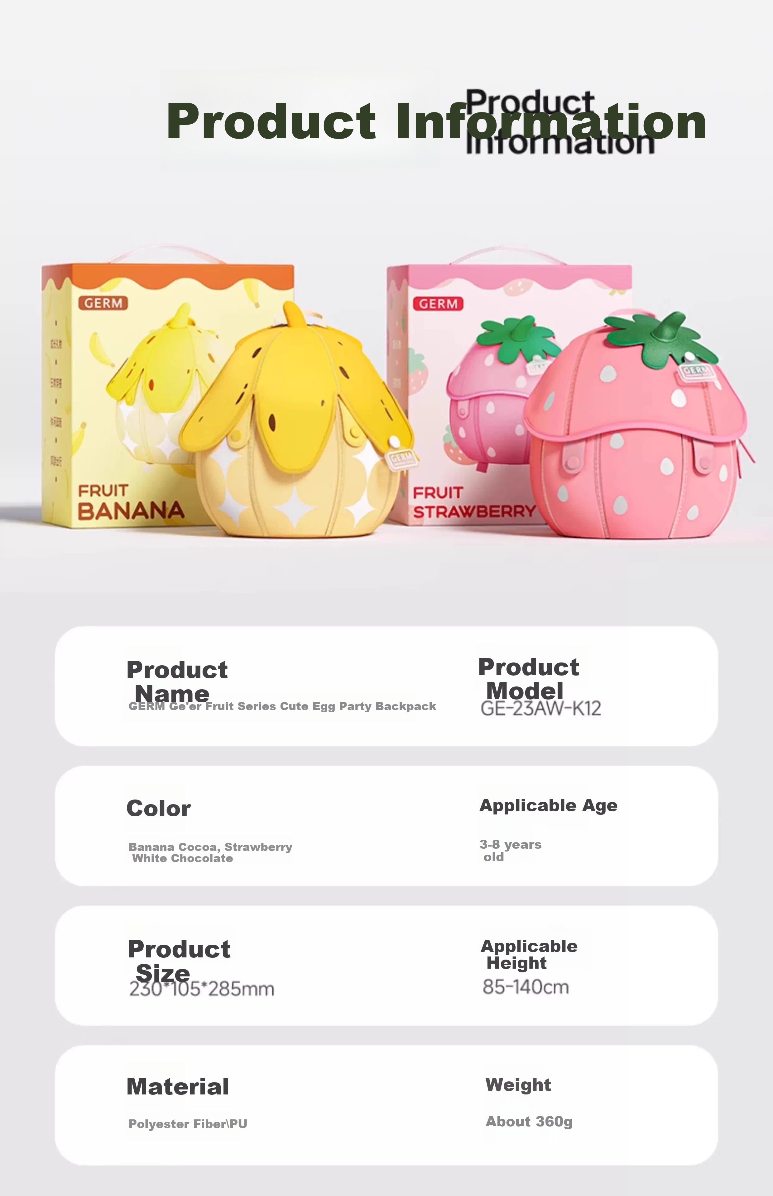 Germ Kids Backpack Kindergarten Girls Cute Strawberry White Chocolate Birthday Gift for Little Girls 29