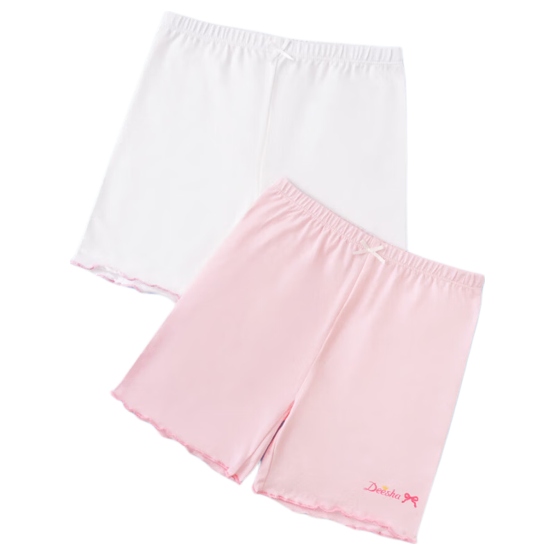 DEESHA Children's Safety Shorts, Girls' Summer Anti-Chafing Boyshorts, Big Kids' Square Shorts, White + Purple, Size 130