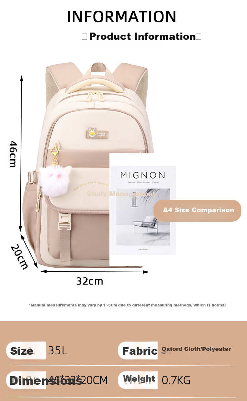 Anyshine Elementary School Backpack for Girls High-Value Large Capacity Lightweight Shoulder Bag for 4th-6th Grade Junior High Students 5