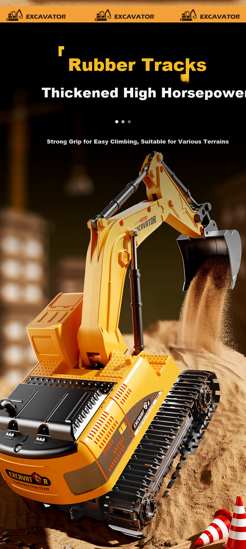 LIVING STONES Alloy Remote Control Excavator Toy for Boys Aged 3-14, Electric Digger Construction Vehicle, Birthday And Children's Day Gift 6