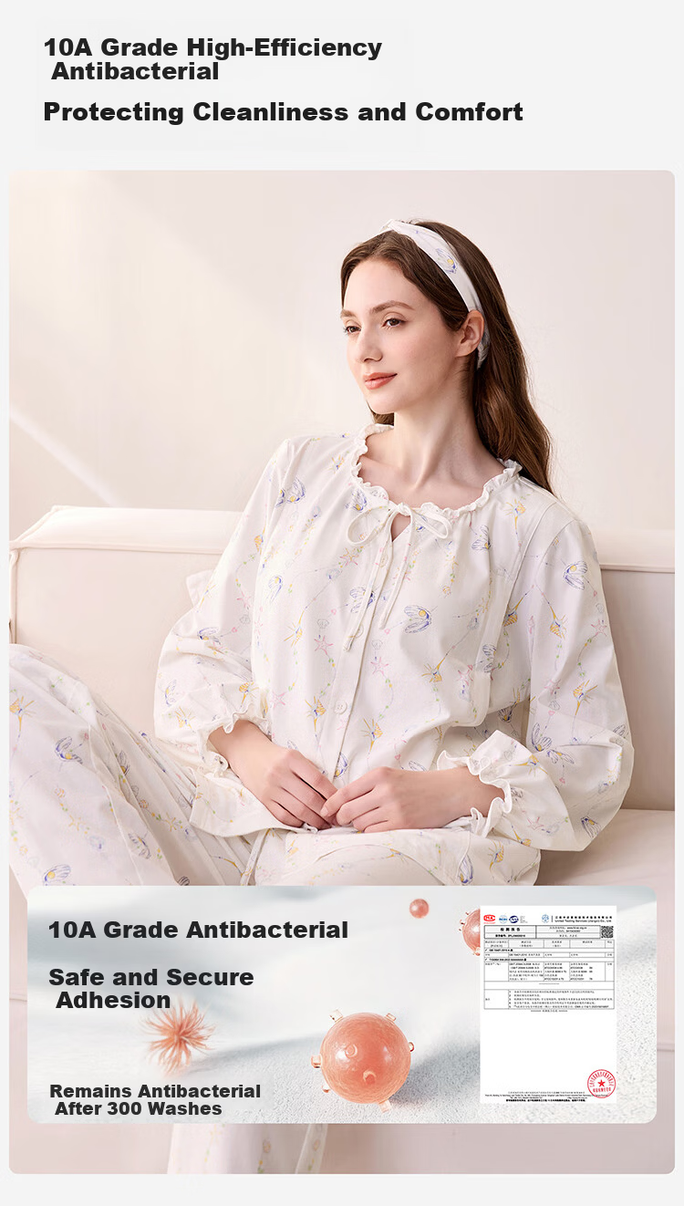 YEEHOO 26th Anniversary New Maternity Postpartum Pure Cotton Nursing Pajamas 10A Antibacterial with Built-in Chest Pads Ocean Pearl XL 7
