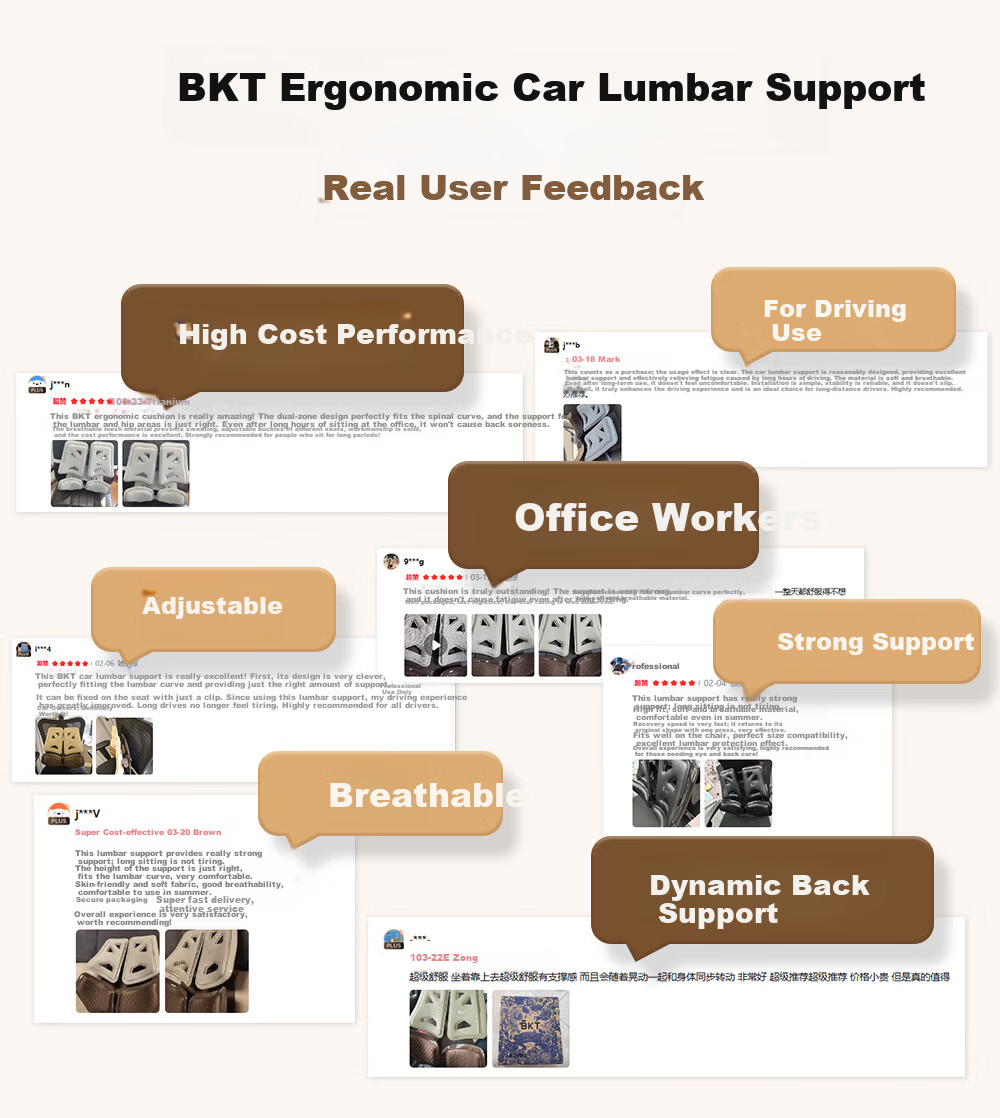 BKT Car Lumbar Support Cushion Driving Waist Pillow Long Drive Seat Backrest Office Chair Holiday Gift 13