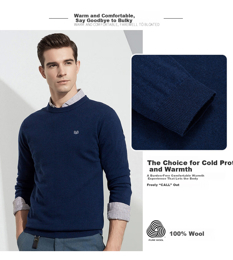 Hengyuanxiang 100% Wool Sweater, Autumn And Winter Round Neck Knit Pullover, Thin Men's Sweater, Medium Gray, L(175) 9