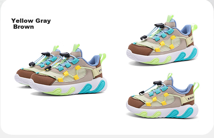 B.Duck Kids Yellow Duck Children's Sports Shoes Outdoor Lightweight Shock Absorption Breathable Running Shoes for Boys and Girls 6807 Yellow Gray Brown Size 34 14