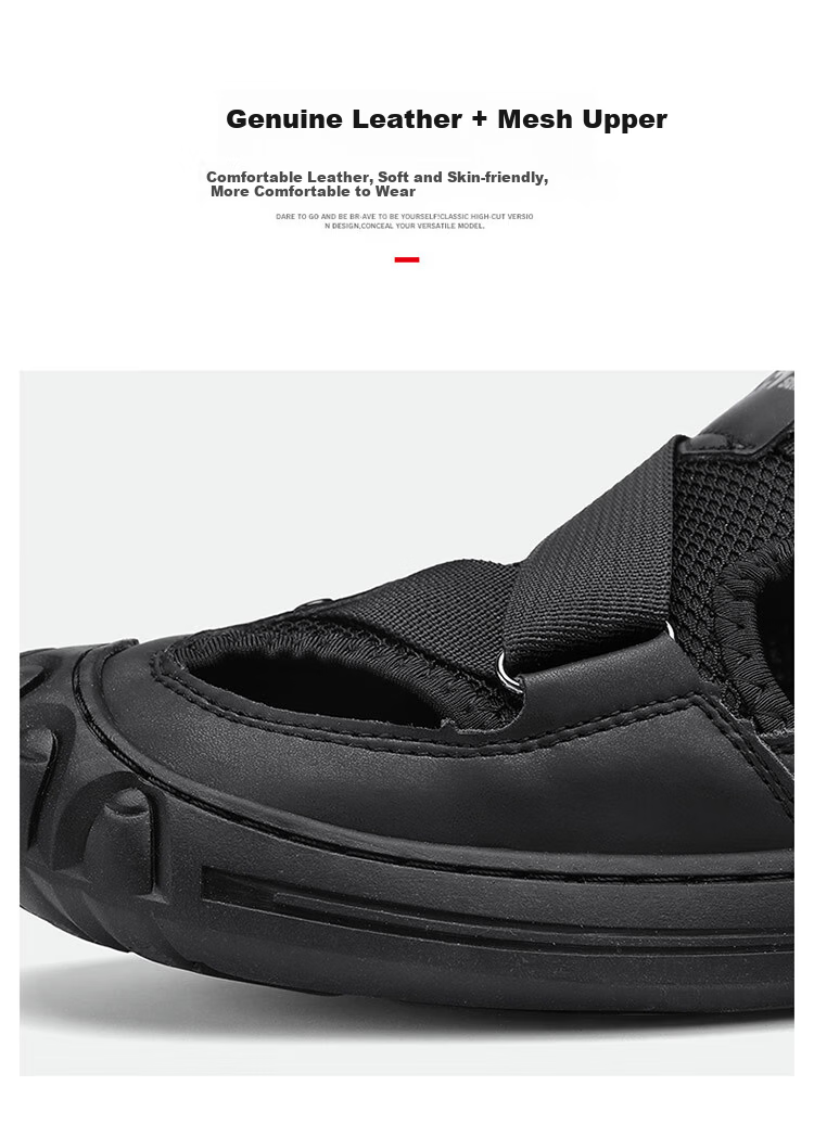 Bull Family Men's Summer Closed-Toe Sandals Soft Leather Soft Sole Outdoor Water-Resistant Casual Trendy Men's Clogs 22