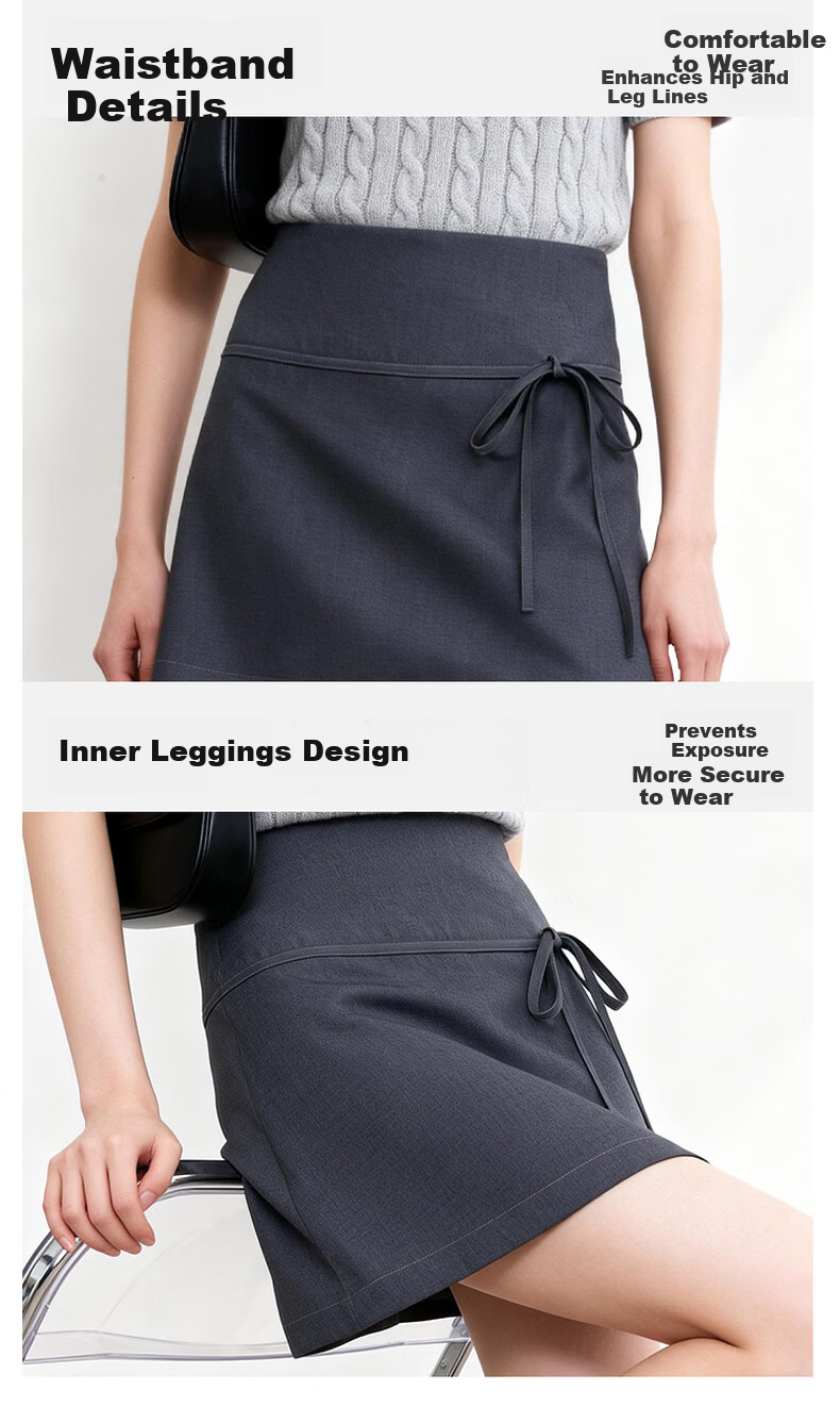 Baleno Lace-Up A-Line Skirt for Women 2026 New High-Waist Slimming Hip-Covering Pear-Shaped Body Petite Bodycon Mini Skirt 9