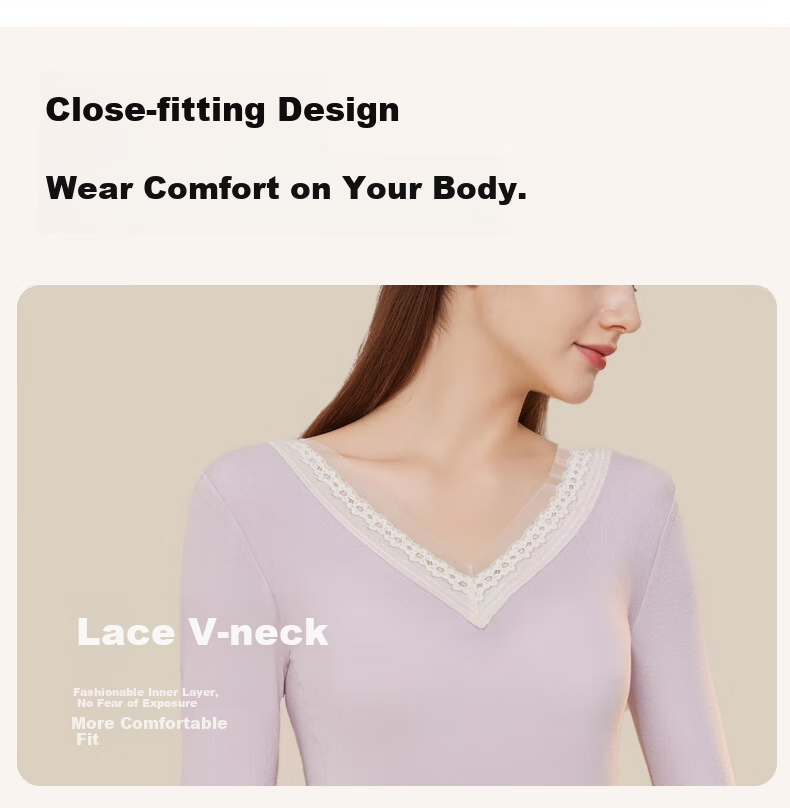 GUJIN Women's Thermal Underwear Set Wool V-Neck Slim Fit Base Layer Autumn Top and Bottom Without Bra 7