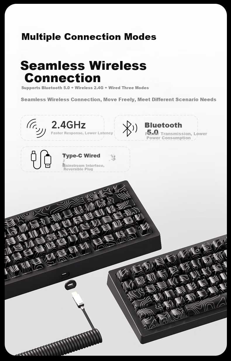AKKO & MoGeek M1 V5 CNC Aluminum Custom Mechanical Keyboard Three-Mode Wired 2.4G Bluetooth Gasket Gaming Office Keyboard with Hot-Swappable Switches 7