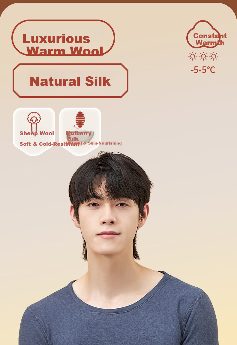LangSha Men's Autumn Thermal Set Cashmere Mulberry Silk Warm Underwear 10A Antibacterial Mite-Resistant Far-Infrared Heating Thermal Underwear 2
