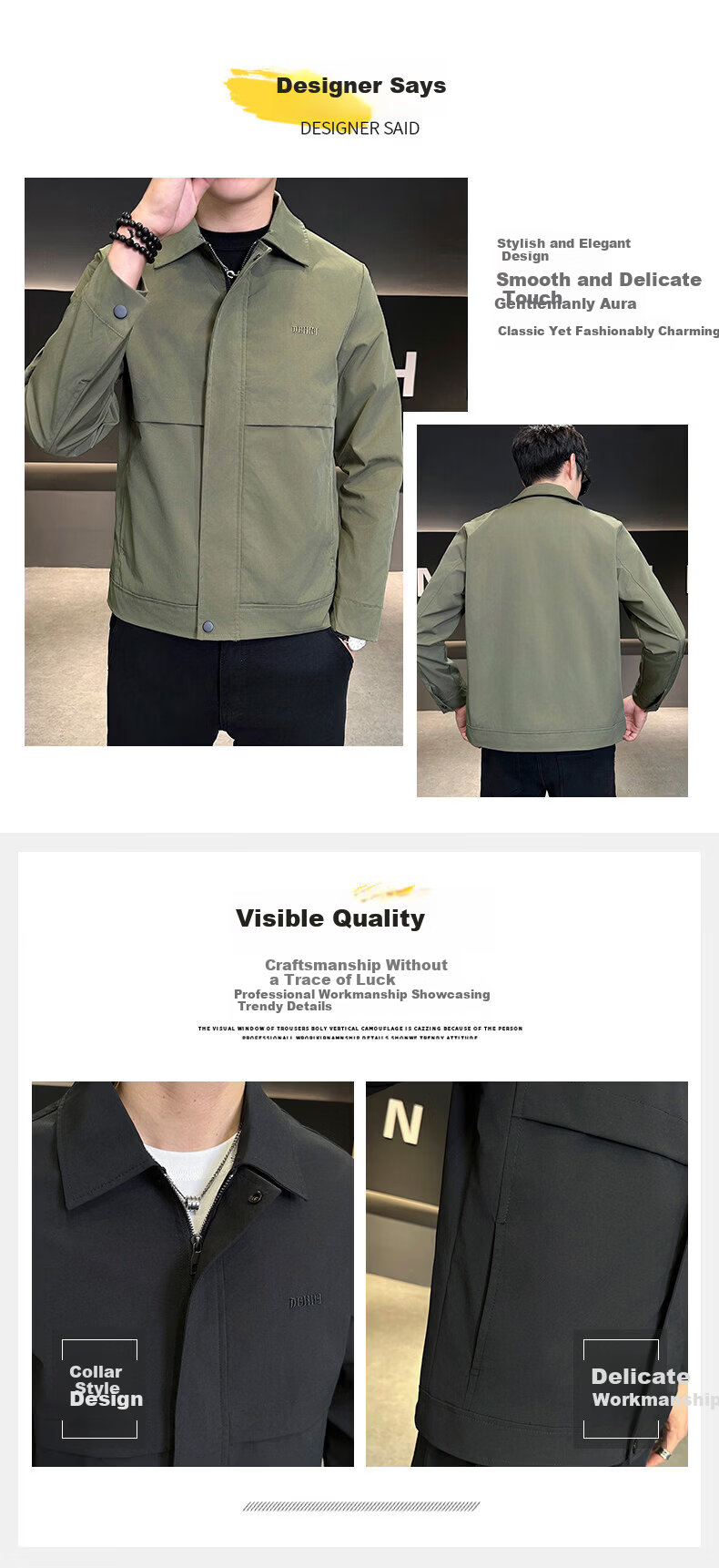 PLAYBOY Men's Spring Autumn Jacket Casual Outdoor Windproof Lapel Coat Black L 3