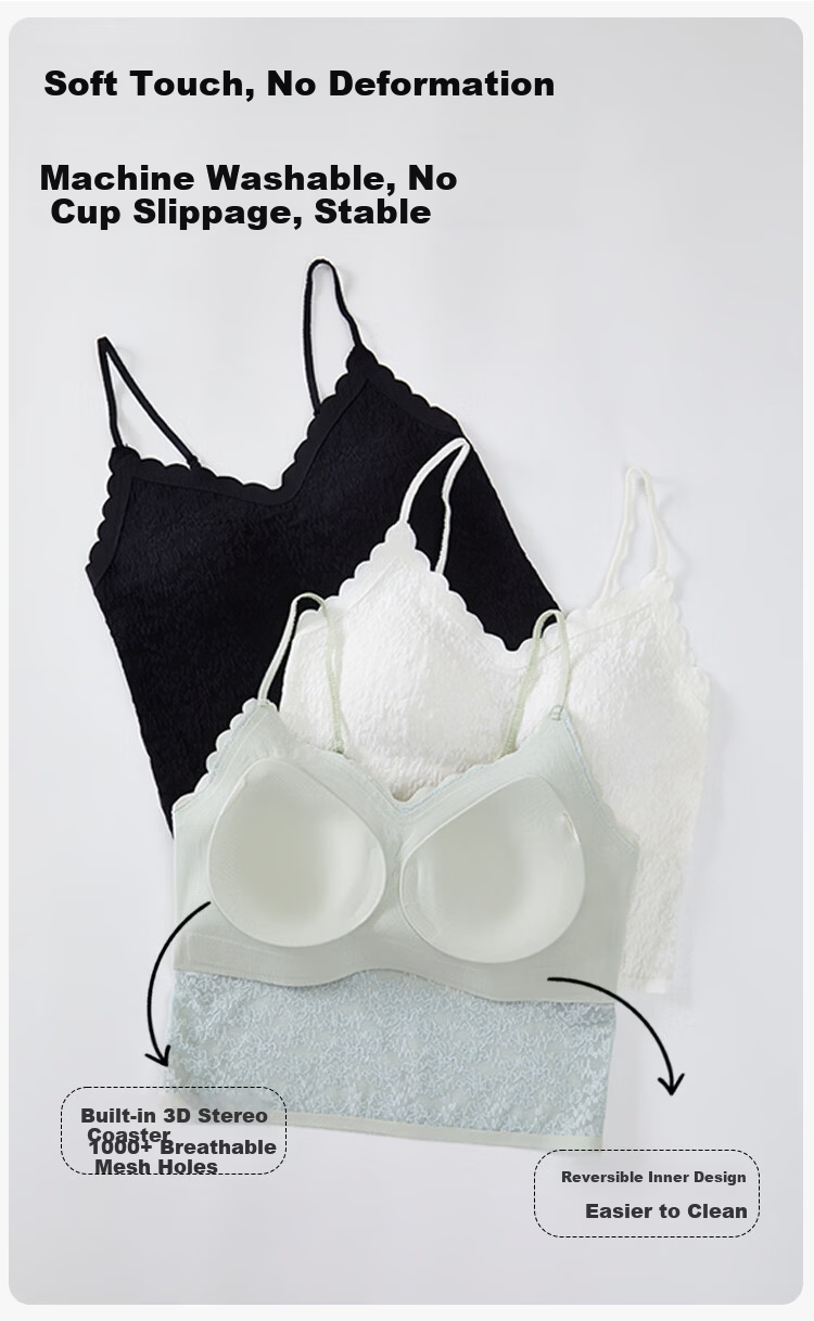 Audifine Lace Camisole Vest with Chest Pad Women's White Breathable Innerwear Base Layer Top Bra 12