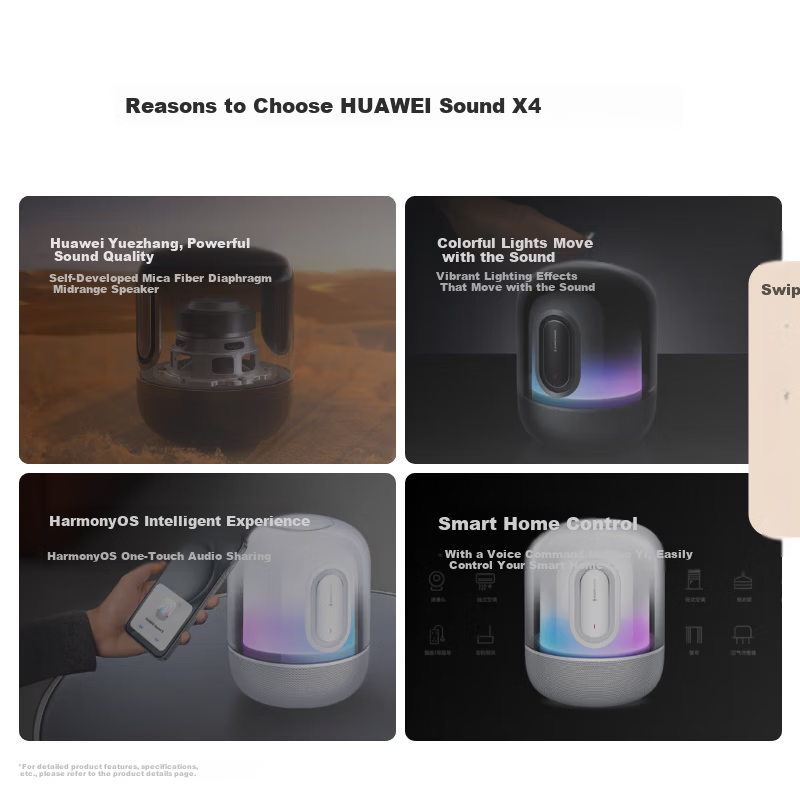 Huawei Sound X4 Smart Speaker Wireless Bluetooth Speaker Colorful Light with Sound Dynamic Deep Bass Gold Standard Audio Certification Women's Day Gift with Cleaning Cloth