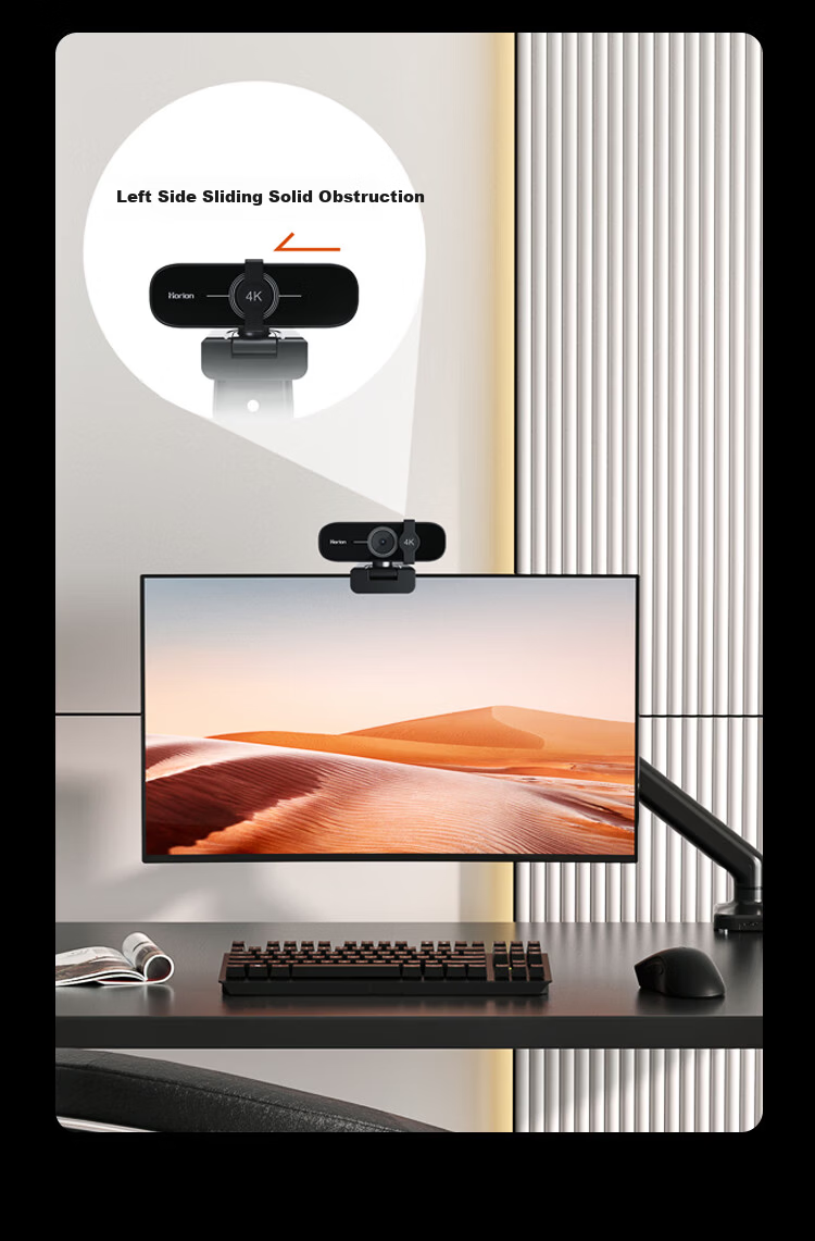 Haoli 4K HD USB External Computer Webcam 12MP Built-in Microphone Desktop Laptop Video Call Office Online Class Live Streaming Conference Universal 16