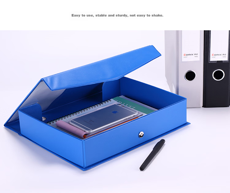 COMIX 68mm Durable Magnetic PVC Thickened File Box Document Box A4 Storage Box Office Stationery Blue EA1014 10
