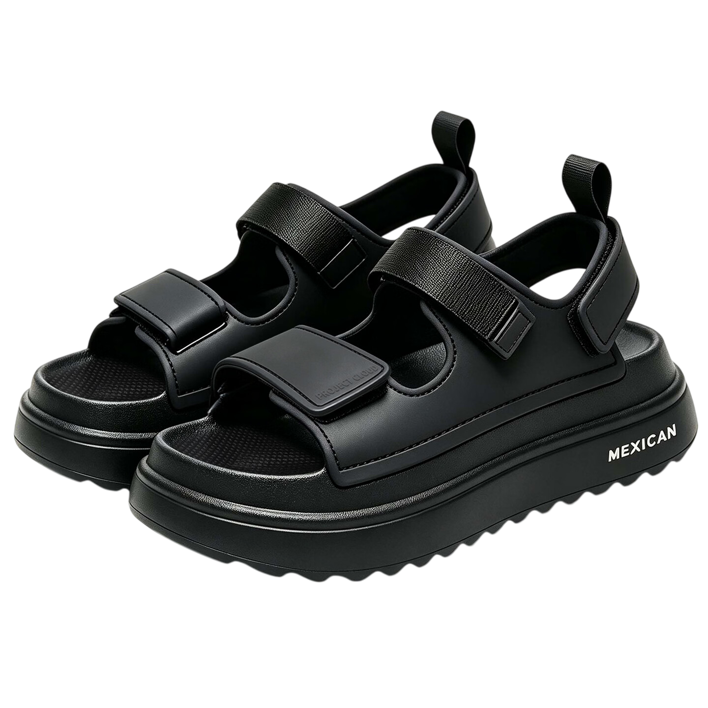 MEXICAN Thick Sole Sandals Women 2026 Summer Outdoor Casual Platform Slip-On Anti-Slip Height Increasing Magic Tape Black 38