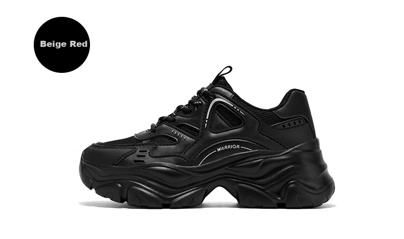 Warrior Official Women's Shoes 2026 Summer New Breathable Thick Sole Height Increasing Dad Sneakers M750c Black Size 39 28