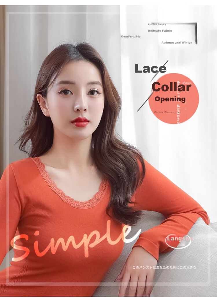 Langsha Women's Autumn Winter Thermal Underwear Set Antibacterial Velvet Seamless Heat Retaining Body Shaping Base Layer Shirt 9