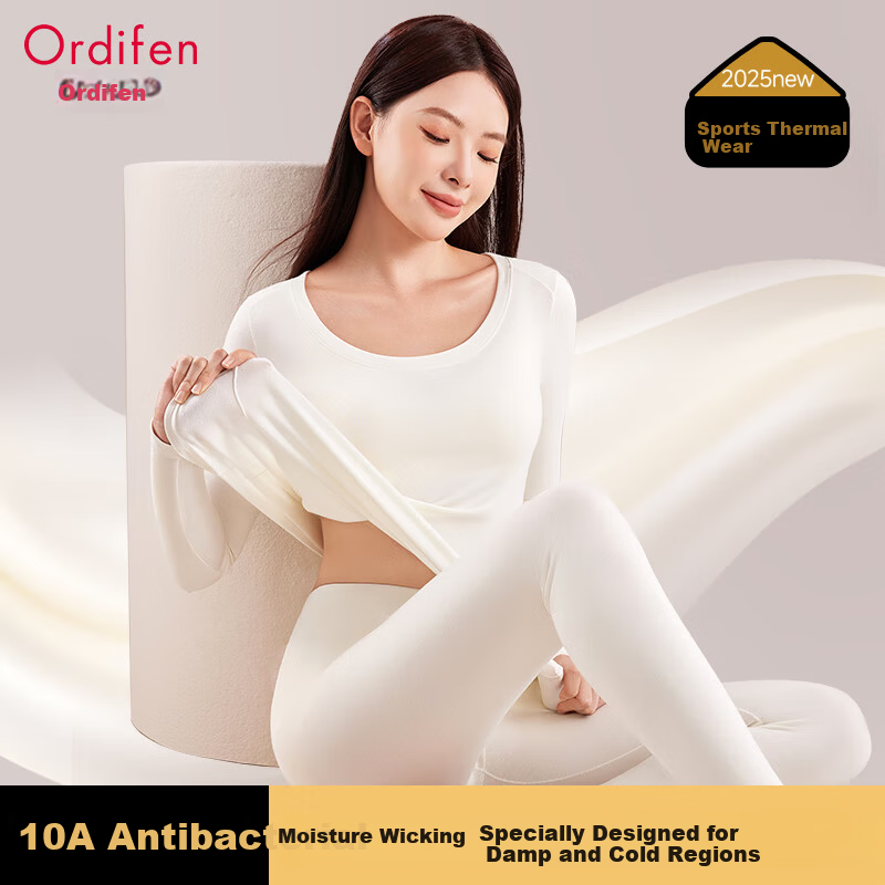 Ordifen Women's Thermal Underwear Set Fleece-Lined Thickened High-Waist Body Shaping Winter Autumn Long Johns Set