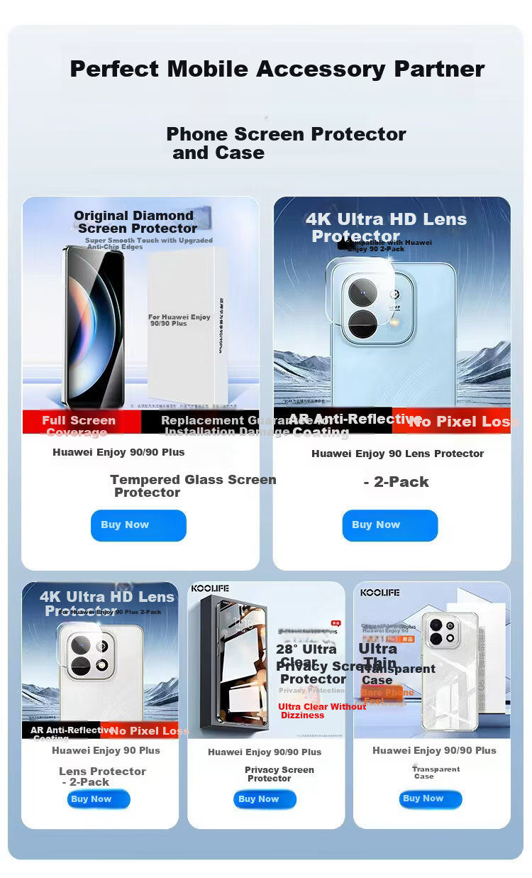 KOOLIFE 28° Privacy Screen Protector for Huawei Enjoy 90 and 90 Plus, Ultra-Thin HD Anti-Spy Tempered Glass Film, Privacy Protection and Drop Resistance 1
