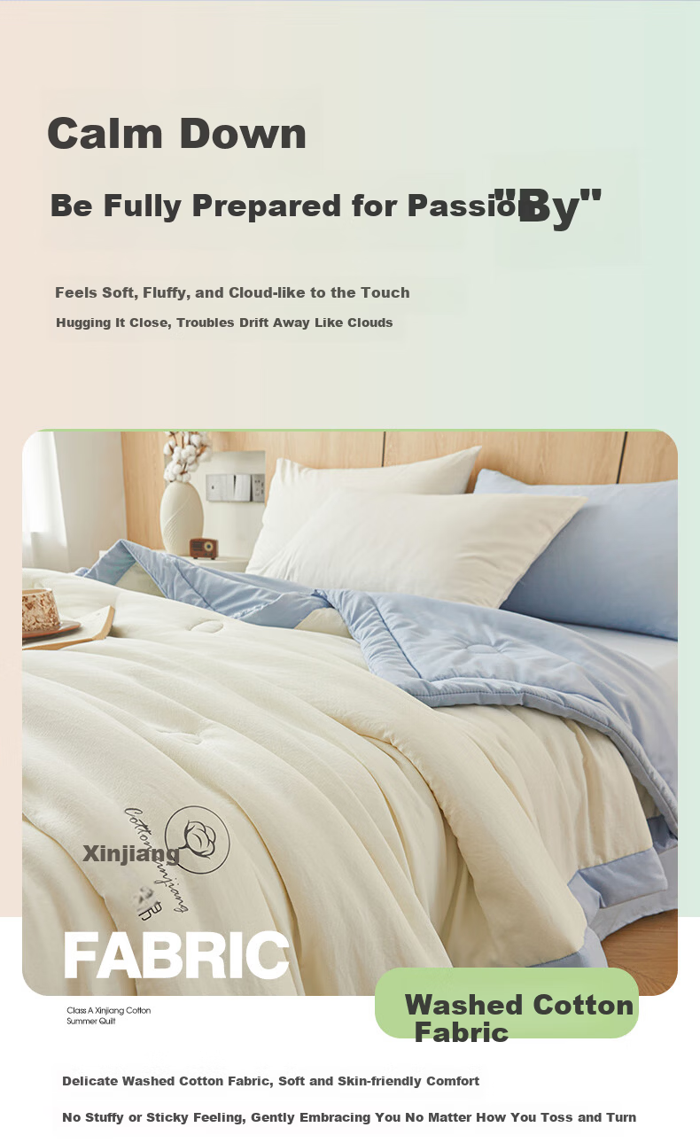 Aiwei Summer Cooling Quilt A-Class Xinjiang Cotton Air Conditioning Quilt Washable Thin Quilt 1.5 Jin 150*200cm White Blue 2