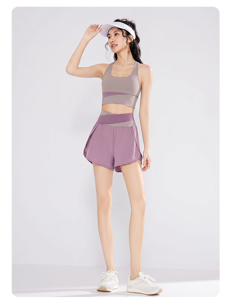 VICTORIATOURIST Women's Yoga Workout Set, Summer Sun Protection Fitness Outfit, Pilates Short-Sleeve Top And Shorts with Chest Pads, Two-Piece Set 22