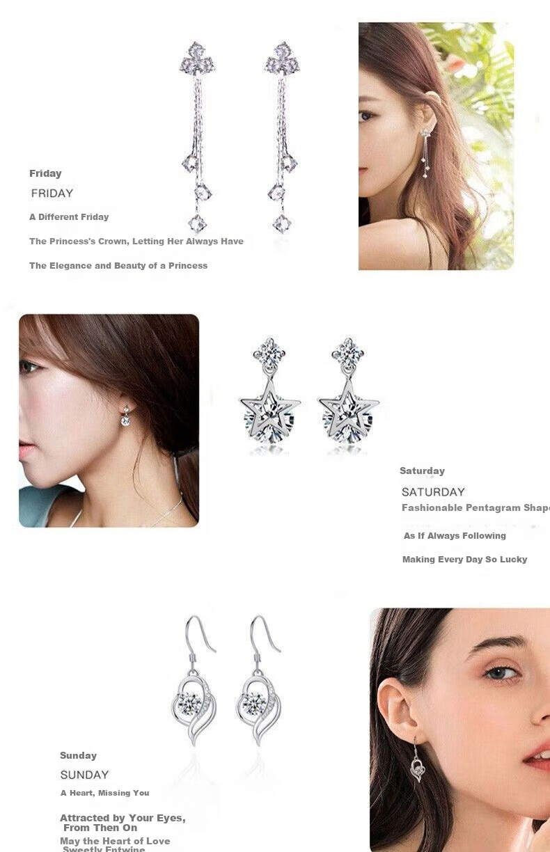 Dijing Women's Earrings, 2026 New Style, One-Week Stud Earrings, Practical Tassel Earrings, Silver Ear Ornaments, High-End Birthday Gift for Wome 8