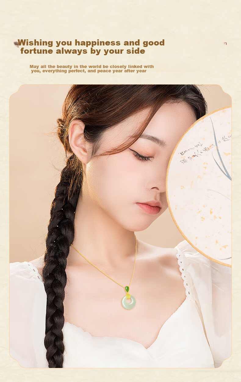 Lianqing Nafu Hetian Jade Silver Peace Buckle Necklace for Women Birthday Gift Women's Day Present for Girlfriend Wife Mom 11