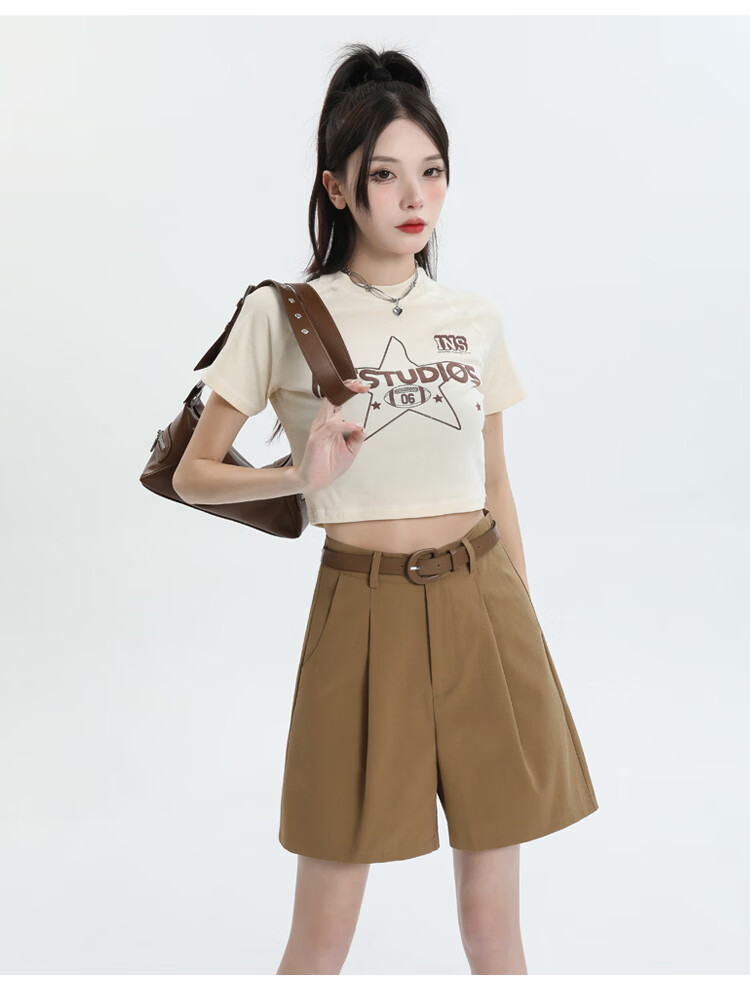 Jeanswest Women's 2026 Summer Cotton High-Waist Fashion Straight-Leg White Mid-Length Shorts XL 18