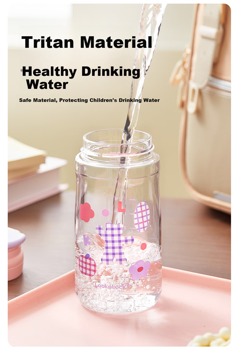 Lock&Lock Kids Water Bottle 6-12 Years Summer Straw Cup Student School Portable Tritan Bottle 4