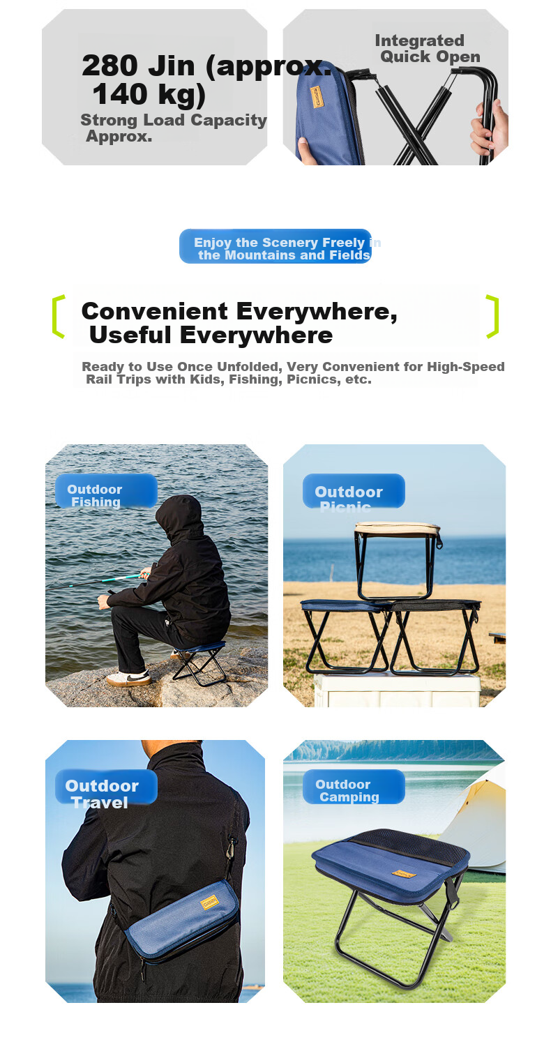 Grsaed Outdoor Folding Chair Portable Stool Fishing Chair Picnic Travel Camping Foldable Stool Black with Strap Large 10