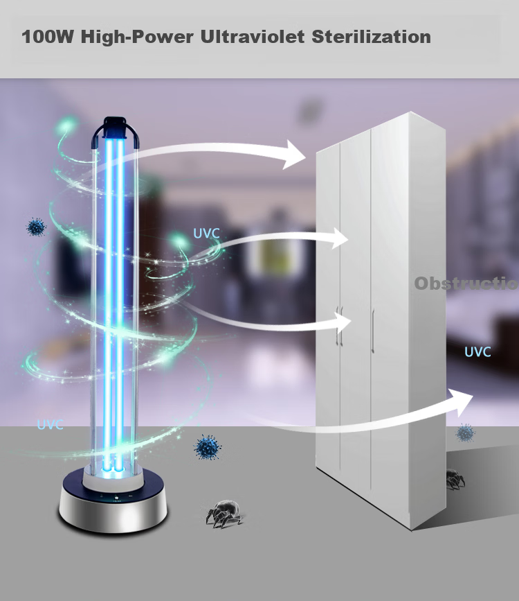 Yichen 100W UV Sterilization Lamp Household Disinfection Light Kindergarten Factory Mite Removal Ozone-Free Human Body Sensor 7