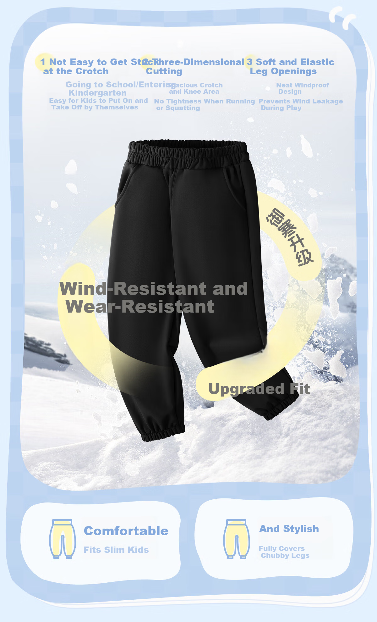 TonLion Kids Fleece-Lined Winter Pants, Unisex Waterproof Windproof Woven Work Trousers, Black, Size 150 3