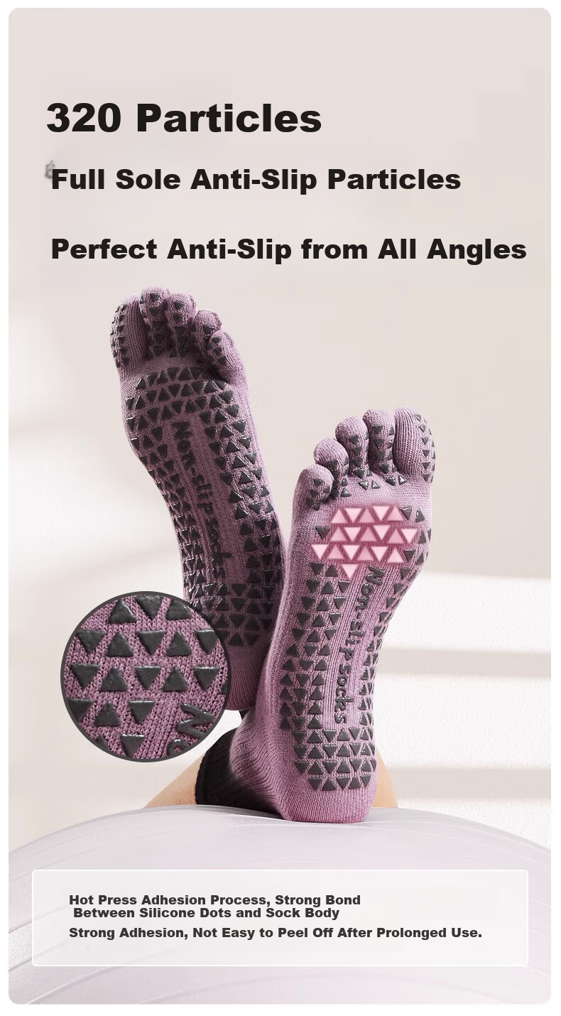 Dewick Five-Toe Yoga Socks Professional Non-Slip Pilates Training Indoor Fitness Toe Separation Mid-Calf Purple Faux Two-Piece 4