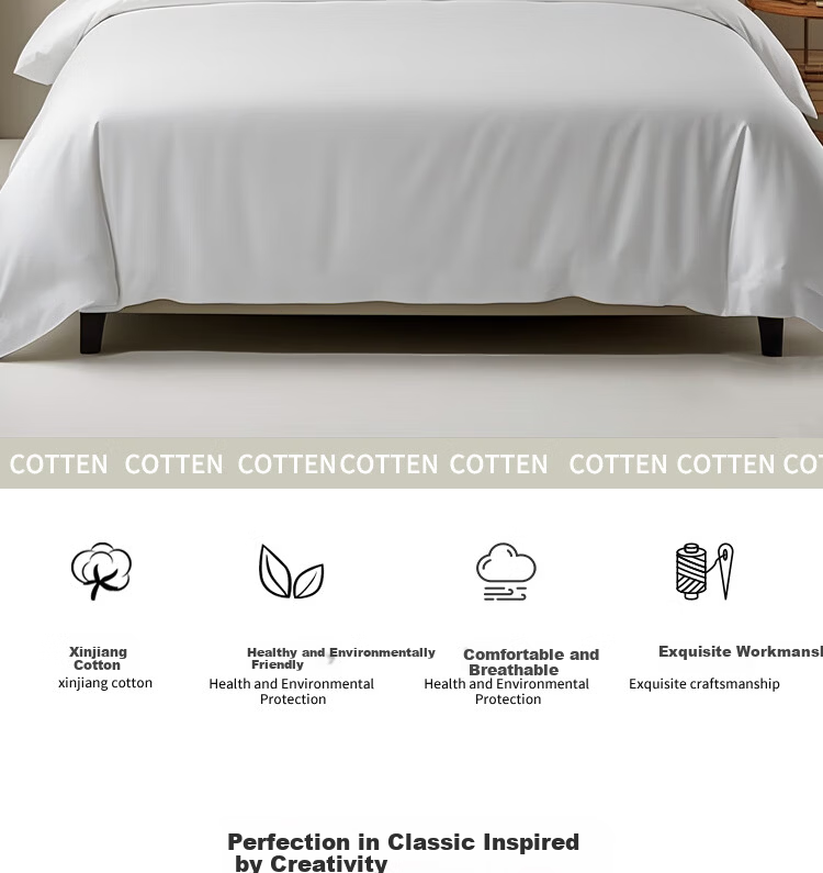 ZiiU Hotel Bedding Set 4-Piece White Fitted Sheet Duvet Cover Premium Luxury Five-Star Hotel Corporate Purchase Fitted Sheet Style 1.5m Bed 2