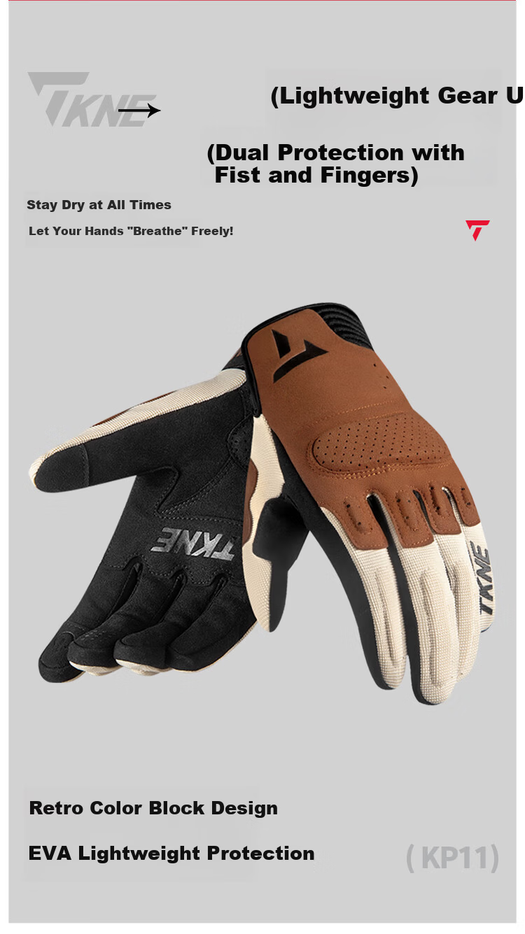 TKNE Summer Motorcycle Gloves, Thin, Anti-Fall, Breathable, Retro, All-Season Protective Riding Gear, Knight Equipment, Brown, XL 2