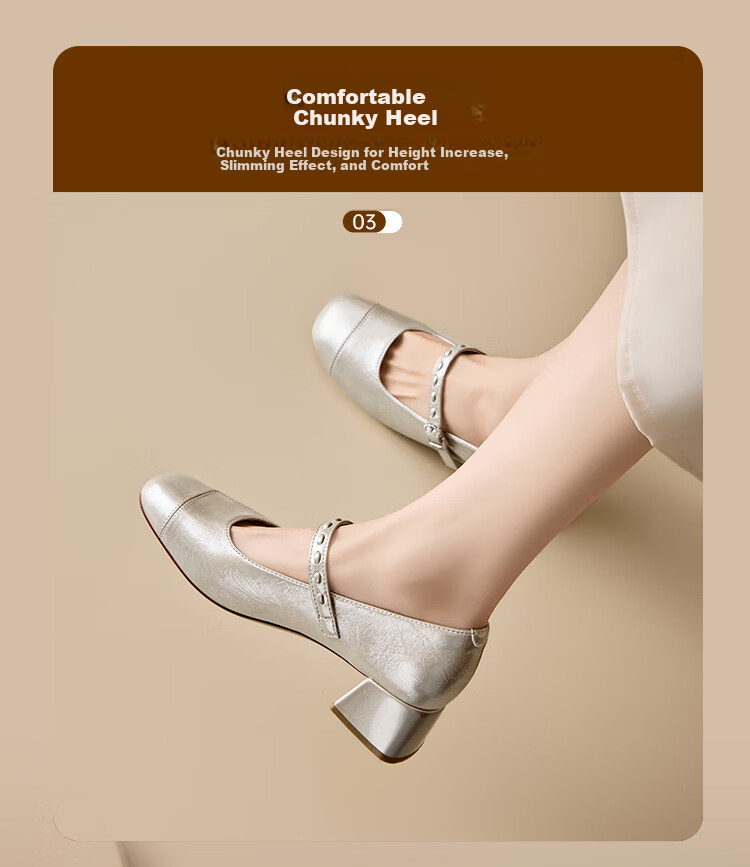 Zhuoshini Women's French Mary Jane Shoes 2026 Spring New Thick Heel Elegant Skirt Matching Low-Cut Flats Off-White Size 38 5