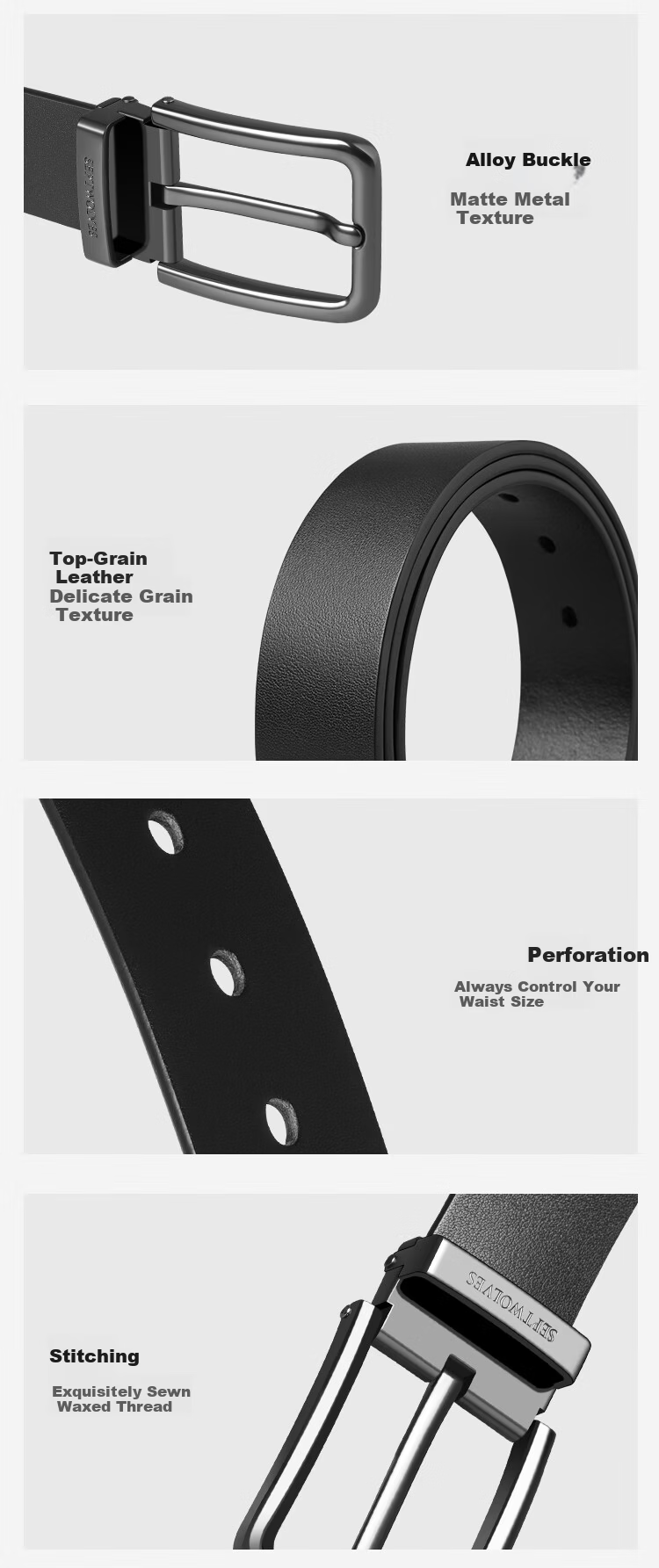 Seven Wolves Men's Genuine Leather Belt, 3.7cm Wide Pin Buckle, Birthday and Valentine's Day Gift for Boyfriend or Husband 10