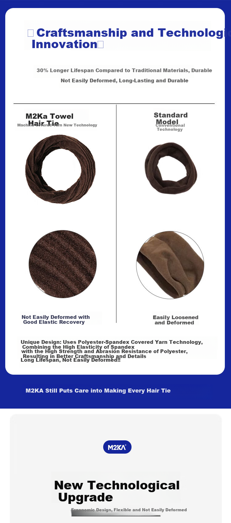 M2KA High Elastic Ponytail Hair Ties for Women, Gentle Hair Bands, Twill Towel Maillard Pattern, Pack of 5 1