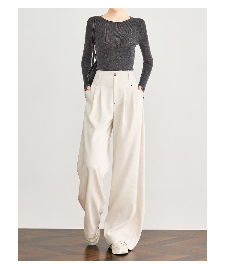 FAESSLIN Urban Old Money Style White Linen Summer Slim Wide-Leg Casual Pants for Women 30