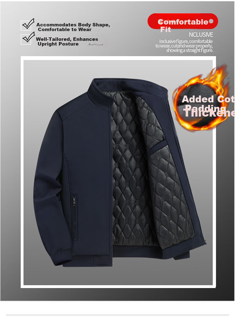 ROMON Men's Autumn Winter Business Casual Executive Cotton Padded Jacket Coat 36JM Black XL 5