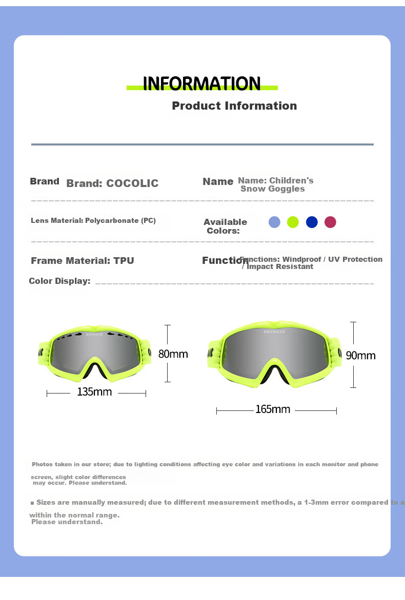COCOLIC Kids Double-Layer Cylindrical Ski Goggles Anti-Fog Impact-Resistant Snowboarding Eyewear for Ages 2-6 CCL03B-C3203 10