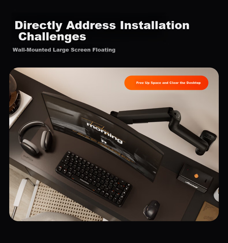 Brateck Beihu Monitor Mount Wall-Mounted Mechanical Arm Computer Stand Wall Clamp Base Screen Riser 17-40 inch E430B Dormitory Floating Support Arm 5