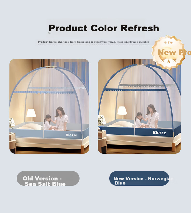 Nanjiren Kids and Adults Mosquito Net Mongolian Tent No-Installation Mosquito Net Frame 1.8x2m Home Bedroom Anti-Fall Foldable 1