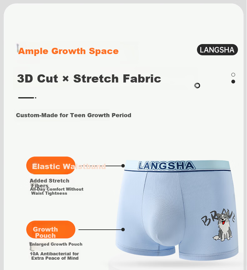Langsha Children's And Teenage Underwear, Boys' Pure Cotton Boxer Briefs, Student Puberty Underpants, Large Size Shorts for Male Students 6