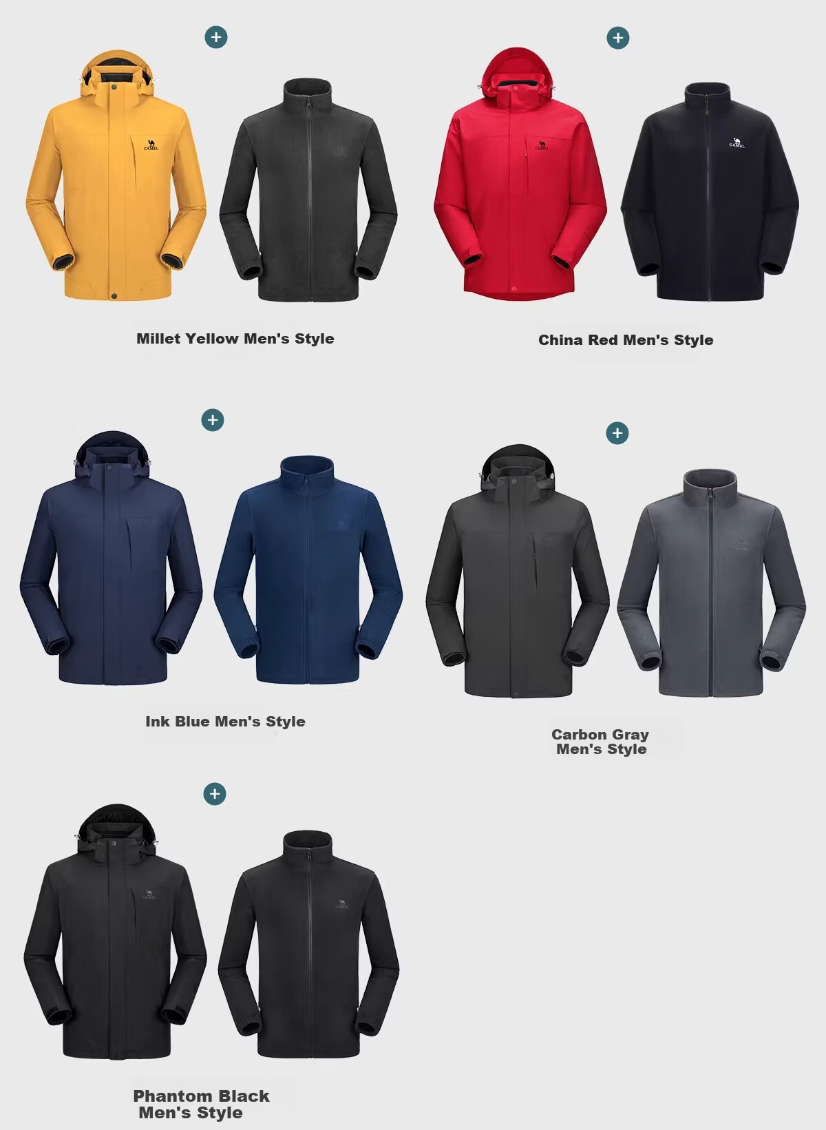 CAMEL Windbreaker Jacket for Men And Women, Three-In Detachable Two-Piece Set, Outdoor Heavy Rain-Proof Waterproof Windproof Mountaineering Suit 8